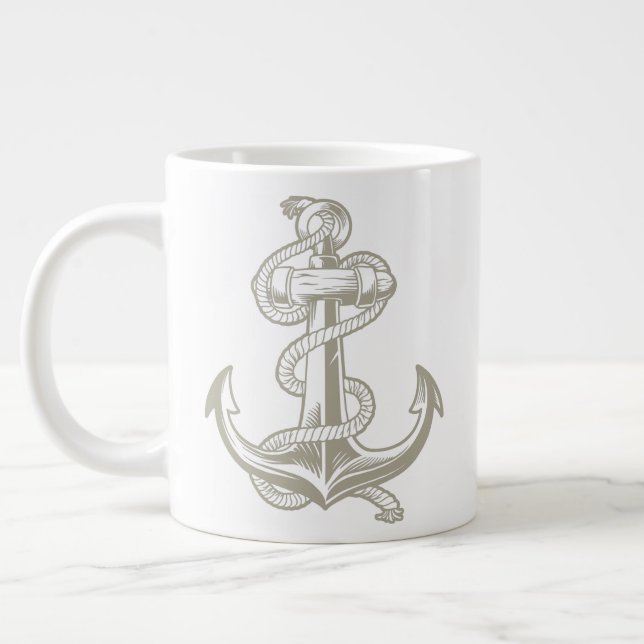 Nautical Anchor (Light Tan) Large Coffee Mug (Left)