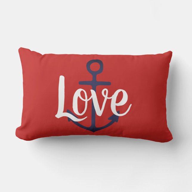 nautical ANCHOR + LOVE script lettering | Lumbar Cushion (Front)