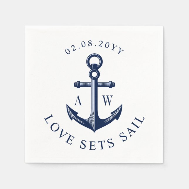 Nautical Anchor Love Sets Sail Custom Monograms Napkin (Front)