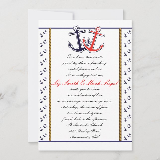 Nautical Anchor Love Wedding Couple Invitation (Front)