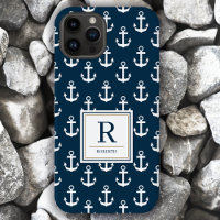 Nautical Anchor Marine Navy Blue Pattern Monogram