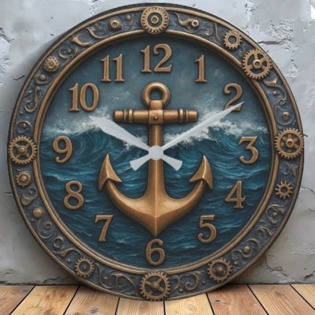 Nautical anchor maritime coastal beach house large clock (Creator Uploaded)