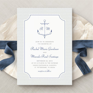 Nautical Anchor Minimalist Preppy Wedding Invitation