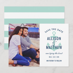 Nautical Anchor Mint Green Photo Wedding Save The Date