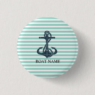 Nautical,Anchor,Mint Green Stripes 3 Cm Round Badge