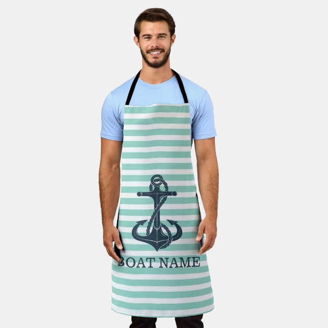 Nautical,Anchor,Mint Green Stripes Apron (Worn)