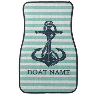 Nautical,Anchor,Mint Green Stripes Car Mat