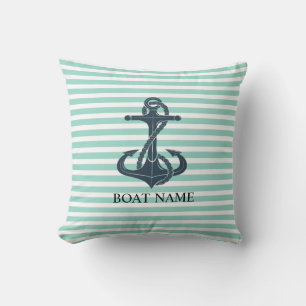 Nautical,Anchor,Mint Green Stripes Cushion