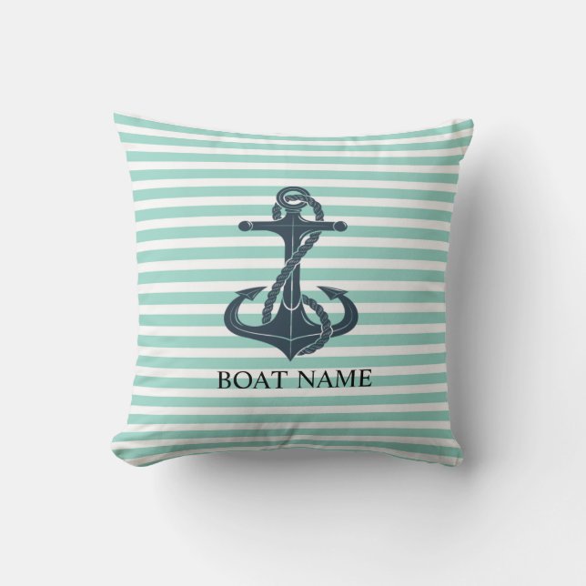 Nautical,Anchor,Mint Green Stripes Cushion (Front)