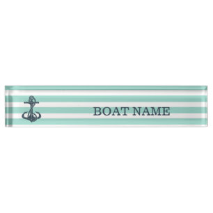 Nautical,Anchor,Mint Green Stripes Nameplate