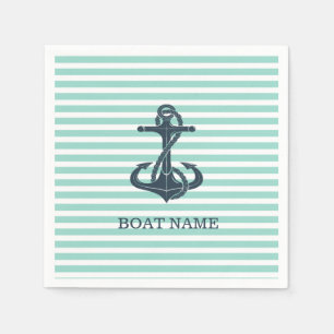Nautical,Anchor,Mint Green Stripes Napkin