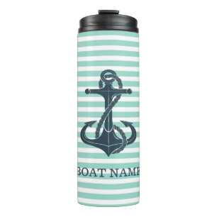 Nautical,Anchor,Mint Green Stripes Thermal Tumbler