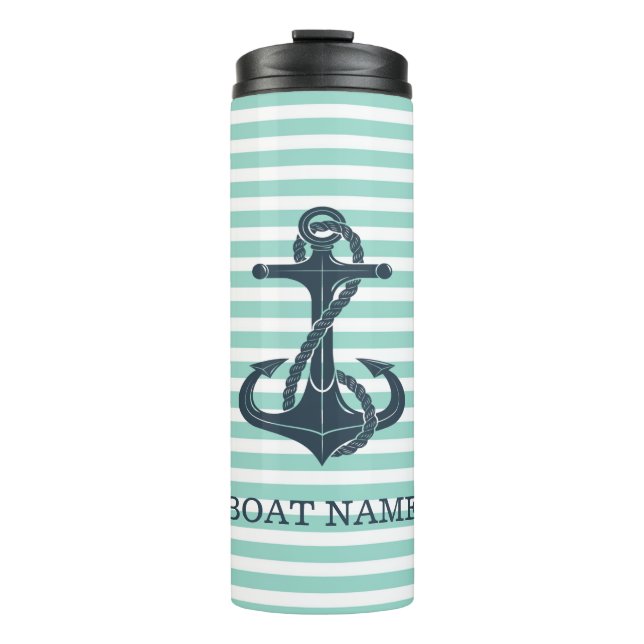 Nautical,Anchor,Mint Green Stripes Thermal Tumbler (Front)