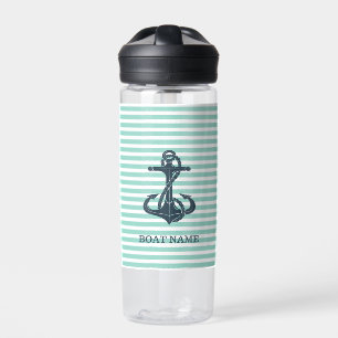 Nautical,Anchor,Mint Green Stripes Water Bottle