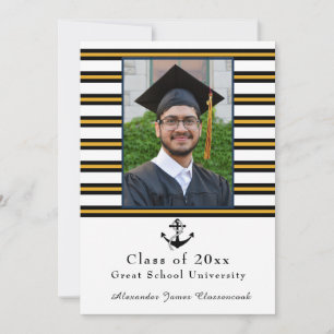 Nautical Anchor Modern black yellow Graduation  Announcement