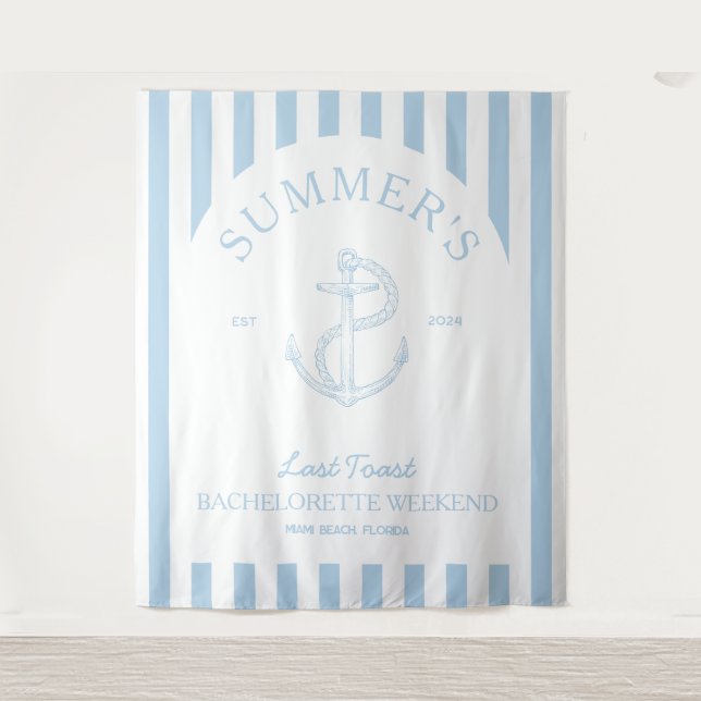 Nautical Anchor Modern Blue Bachelorette Banner Tapestry (Front)
