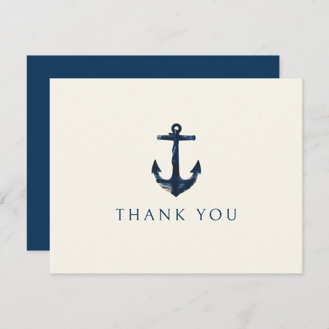 Nautical Anchor Modern Navy Blue Wedding Thank You Card (Front/Back)