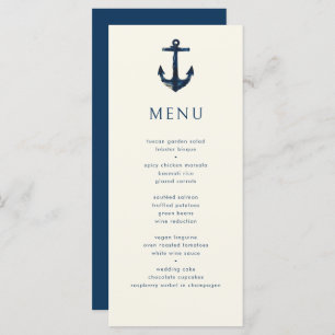 Nautical Anchor Modern Simple Navy Blue Wedding Menu