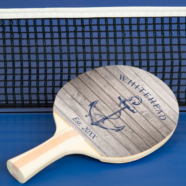 Nautical Anchor Monogram Beige Wood Ping Pong Paddle (Insitu)