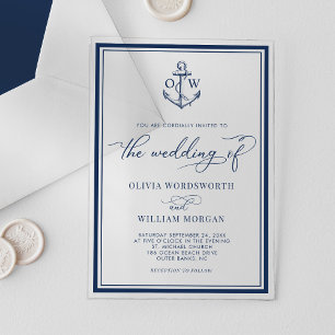 Nautical Anchor Monogram Frame Navy Wedding Acrylic Invitations