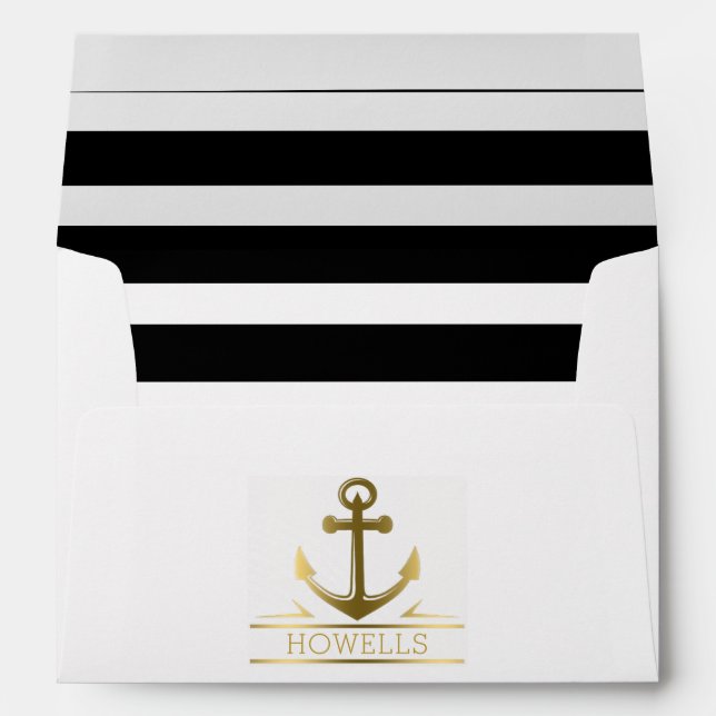 Nautical Anchor Monogram Gold 5x7 Wedding Envelopes (Back (Bottom))