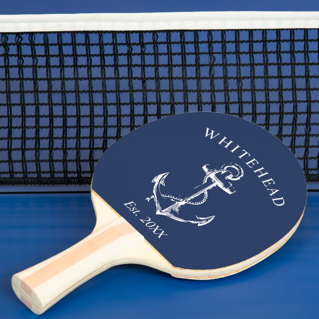 Nautical Anchor Monogram Navy Blue Ping Pong Paddle (Insitu)
