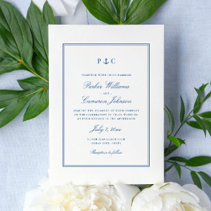 Nautical Anchor Monogram Navy Blue Wedding Invitation