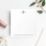 Nautical Anchor Monogram Notepad with Address<br><div class="desc">Add a nautical prepster vibe to your correspondence and daily notes with this monogrammed notepad. Design features a navy blue anchor and rope illustration and your initials or choice or personalisation. Add your address or additional details along the bottom in matching navy lettering.</div>