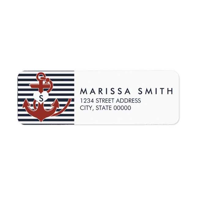 Nautical Anchor Monogram Return Address Label (Front)