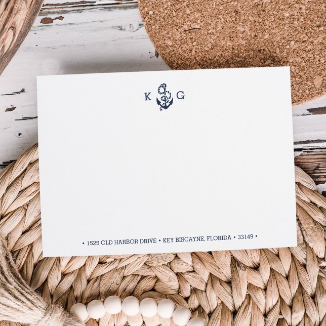 Nautical Anchor Monogram Stationery Flat Card (Creator Uploaded)