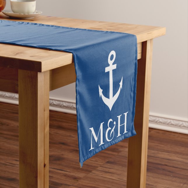 Nautical anchor monogram table runner for wedding (In Situ)