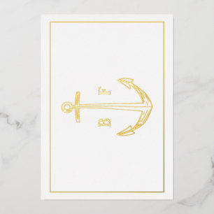 Nautical Anchor Monogram Thank You Note Card Gold