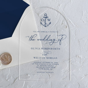 Nautical Anchor Monogram Wedding Arch Acrylic Invitations