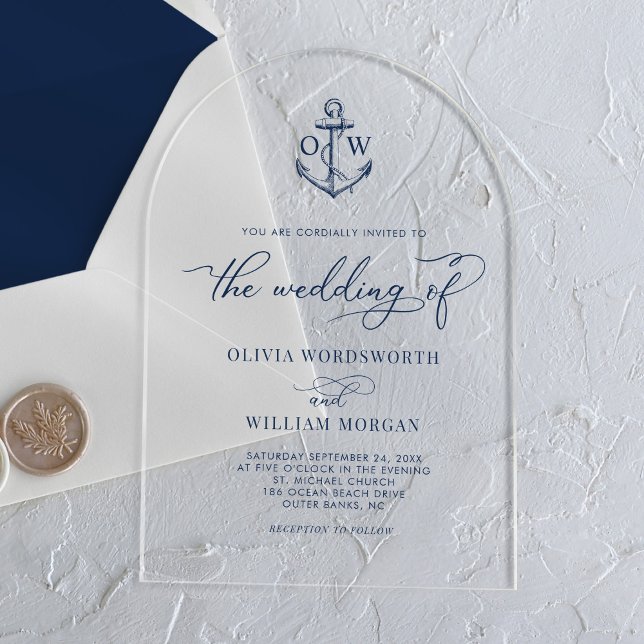 Nautical Anchor Monogram Wedding Arch Acrylic Invitations (Creator Uploaded)