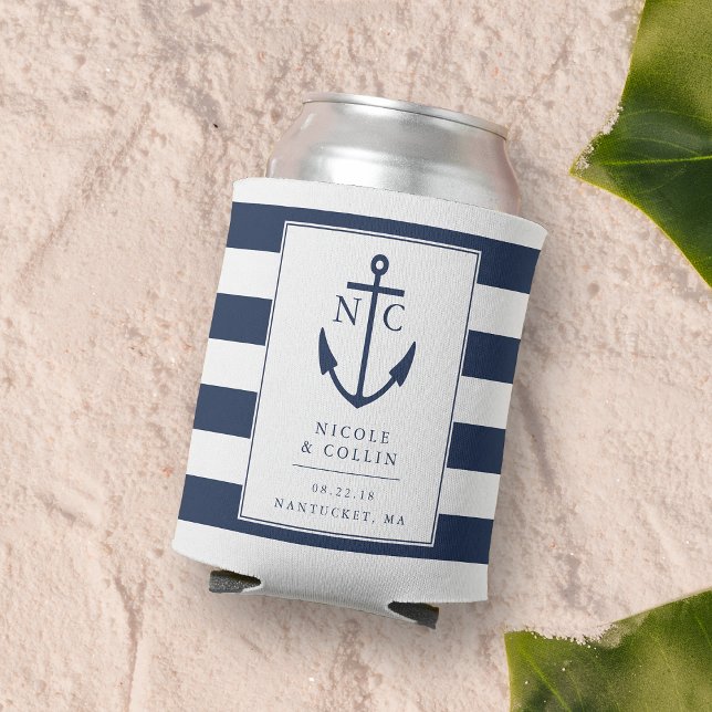 Nautical Anchor Monogram Wedding Favour Can Cooler (Creator Uploaded)
