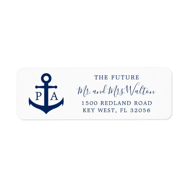 Nautical Anchor Monogram Wedding Return Address Label (Front)