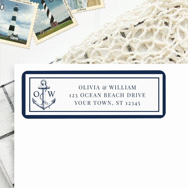 Nautical Anchor Monogram Wedding Return Address Label (Creator Uploaded)