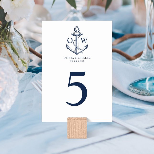 Nautical Anchor Monogram Wedding Table Number (Creator Uploaded)