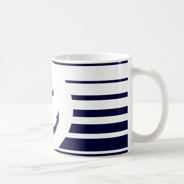 Nautical anchor mug with blue and white stripes (Right)