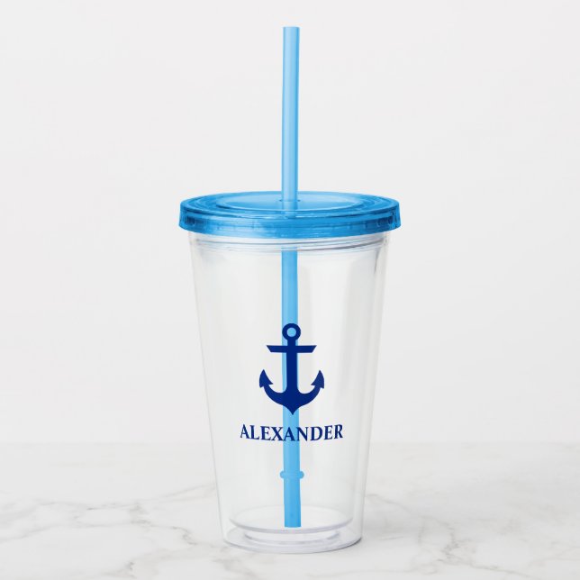 Nautical Anchor Name Blue Acrylic Tumbler (Front)