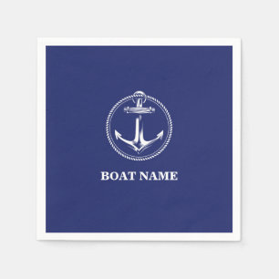 Nautical anchor Name of boat Marine Blue Napkin