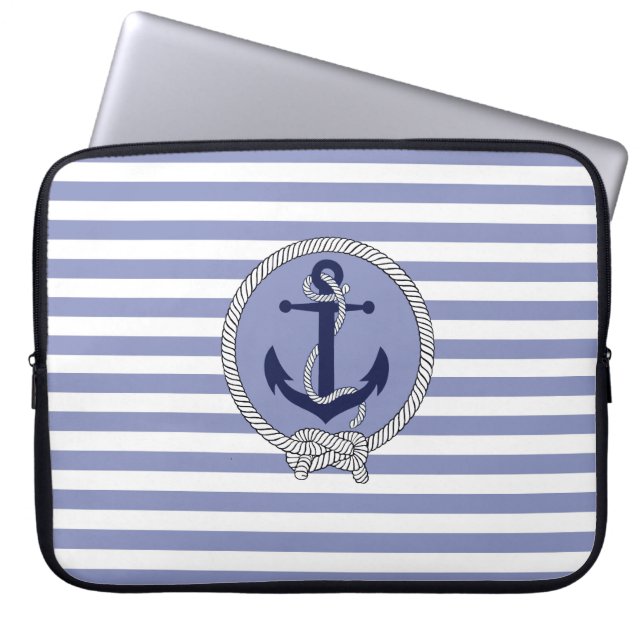 Nautical anchor/Nautical Seaman's knot/stripes Laptop Sleeve (Front)