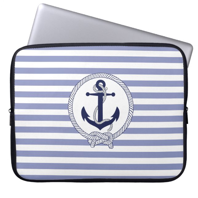Nautical anchor/Nautical Seaman's knot/stripes Laptop Sleeve (Front)