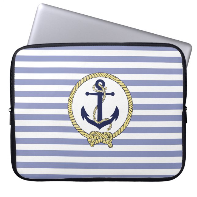 Nautical anchor/Nautical Seaman's knot/stripes Laptop Sleeve (Front)