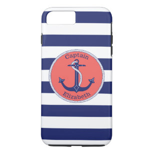 Nautical Anchor Navy and Coral Personalised iPhone 8 Plus/7 Plus Case