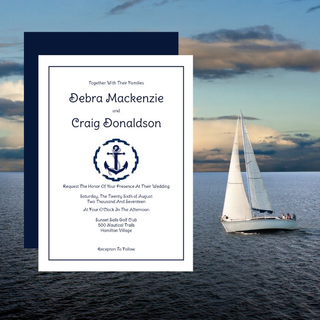 Nautical Anchor, Navy and White Wedding Invitation (Creator Uploaded)