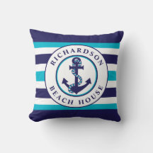 Nautical Anchor Navy Aqua Blue Stripes Personalise