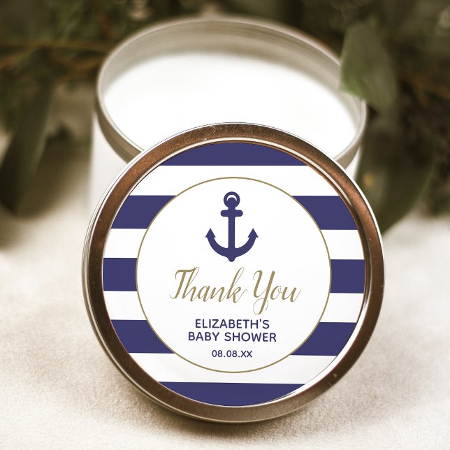 Nautical Anchor Navy Baby Shower Thank You Classic Round Sticker (Creator Uploaded)