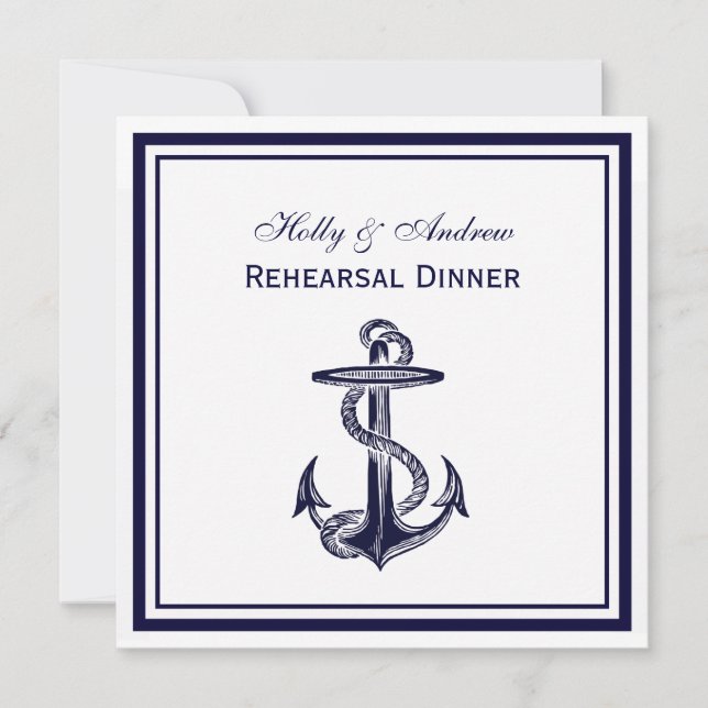 Nautical Anchor Navy Blu Frame 2S Rehearsal Dinner Invitation (Front)