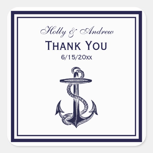 Nautical Anchor Navy Blu Framed 2 TY Envelope Seal (Front)